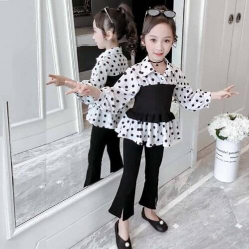 For Height 100CM-155CM Kids Girls Clothes Sets New Arrival Spring Autumn Tops +Black flared Pants 2Pcs Baby Girls Clothes Set