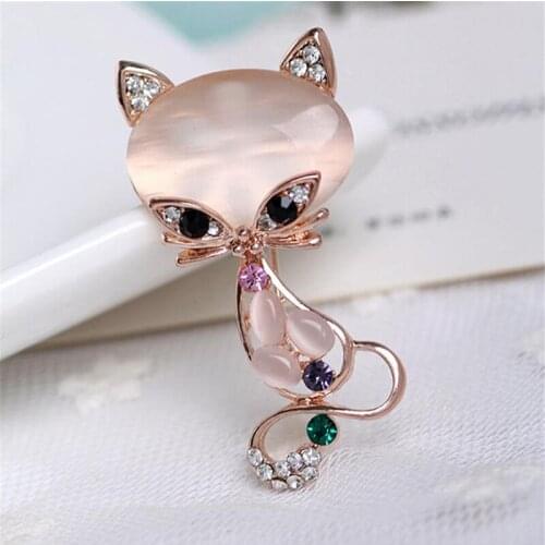 Fashion Women Broochs Fox Shape Opal Brooch Dress Decorative Pin Colorful Rhinestone Animal Alloy Trendy HJUEY 2021