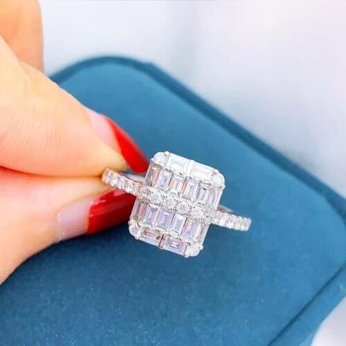 Fashion Ladies Solid 925 Sterling Silver Wedding Band Bridal Rings Bling Trapezoid Zircon Engagement Eternity Zirconia Jewelry