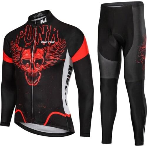 Mens Full Zipper Cycling Jersey Set Long Sleeve Red Vampire Skull Bicycle Wear MTB Mountain bike Tops wear sports Clothing Suit