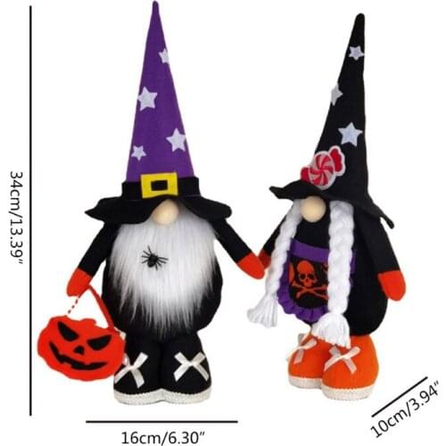 Mr and Mrs Halloween Gnomes Couple Set of 2 Handmade Swedish Tomte Scandinavian Figurine Nordic Plush Elf Doll Ornaments Home