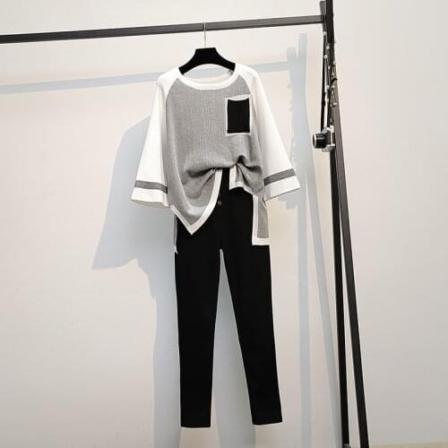 New Arrival Autumn Knitted Two piece Set Casual Womens Pullovers Tops And with small feet Pants Suits High Quality Hit Color