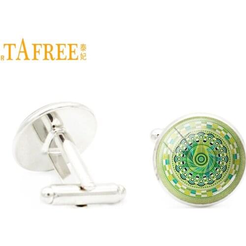 TAFREE new fashion mandala cufflinks trendy Geometric flower Art glass dome cuff links for men jewelry wedding groom gifts A179