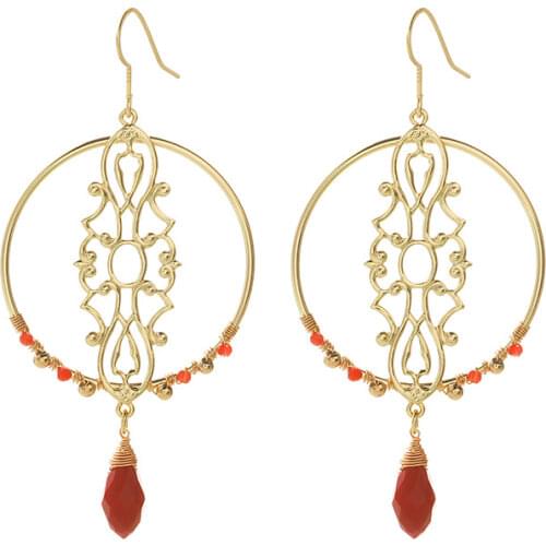 S925 Tremella Needle Retro Hollow Carved Gemstone Pendant Gold-plated exaggerated Geometric Earrings long Drop earrings Handmade