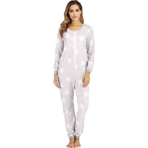 Autumn Women Zipper Pajamas Long Sleeve Sleepwear Nighty Nightwear Fashion Round Neck Home Wear