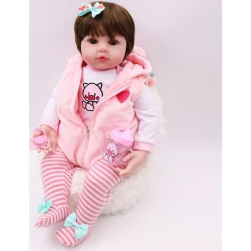 Realistic Reborn Baby Girl Doll Cloth Body Lifelike Babies Doll Toy Wear pink piggy Clothing Kid Xmas Birthday Gifts