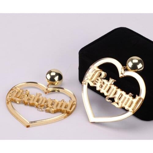 New Big Large Heart Night Club Punk Hiphop Earrings Mirror Long Acrylic Letter Earrings For Women Brincos Women Aretes Grandes