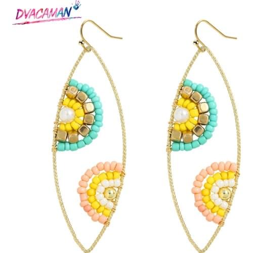 Dvacaman New Design cz Beaded Earrings Fashion Geometric Oval Drop Dangle Earrings for Women Bohemian Jewelry Dropshipping Party