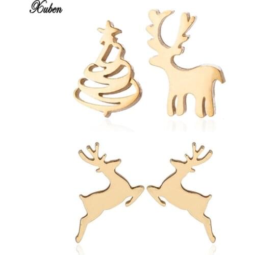 Eenhoorn Oorbellen Vrouwen Rvs Sieraden Punk Geluk Dier Paard Stud Oorbel Piercing Kerstcadeaus Meisjes Origami for tree earring