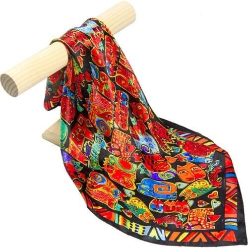 Natural Silk Scarf Women Bandana Female Cat Hair Scarf for Women Silk Headband Womens Square Silk Head Scarf Face Mask Scarf