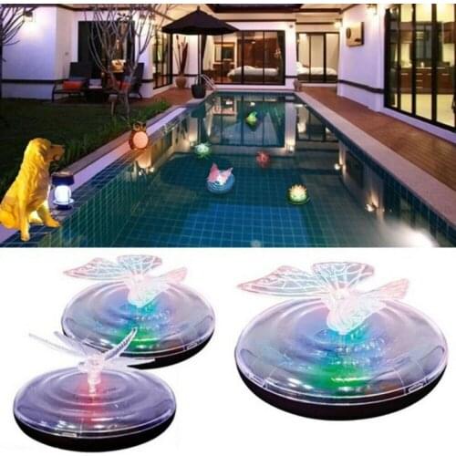 1pc Outdoor Solar Powered LED Floating Lights RGB Color Change Butterfly Dragonfly Lamps Pool Swimming Decoration Lights