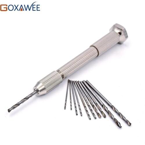 High Quality Mini Micro Aluminum Hand Drill With Keyless Chuck +10pc Drilling Rotary Tools Twist Drill Bit Woodworking Drilling