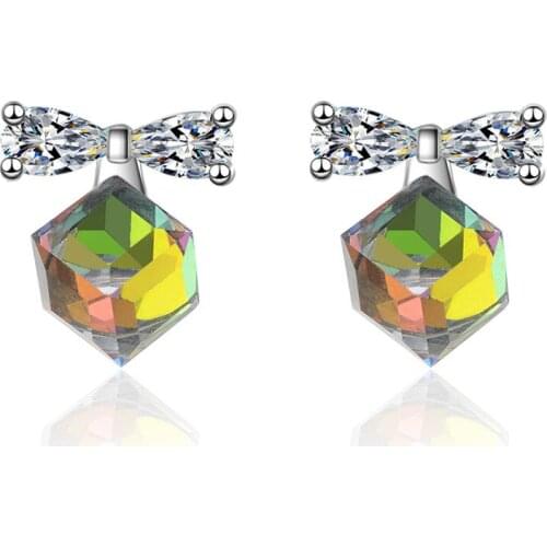WYJZY Aurora ladies earrings three-dimensional square blue crystal ladies with jewelry beautiful surprise birthday gift