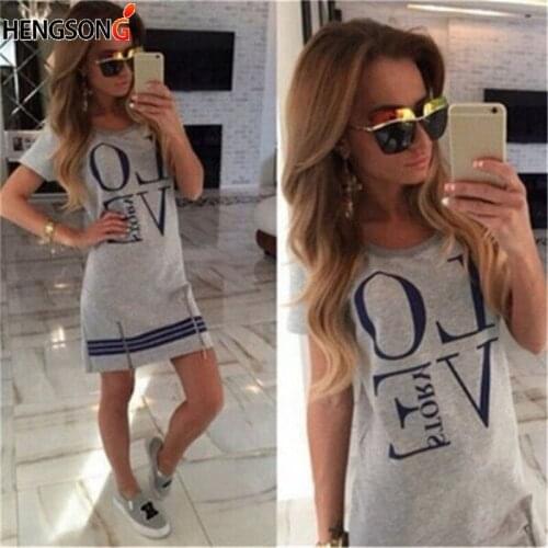 LOVE Print Long T-shirts Female Womens Clothing Solid O Neck Short Sleeve T-shirt With Zipper Casual Long Shirt Female Tops