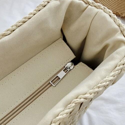 Boho Women Summer Beach Woven Straw Handbag with Top Handle Zip Tote Bag Basket