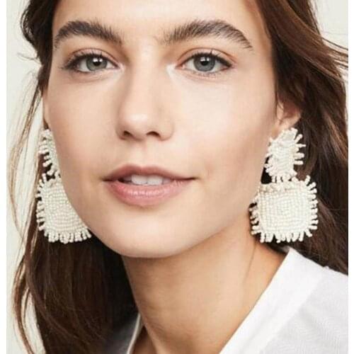 Bohemian Handmade Beads Drop Earrings For Women Fashion Jewelry Dangle Earrings Round Statement Big Bead Pendant Wedding UKEN