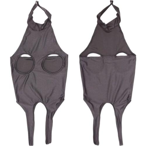 Woman Sexy Lingerie Breast Exposing Open Crotch Bodysuit Hollow Out High Cut Thong Catsuit Backless Erotic Crotchless Nightie