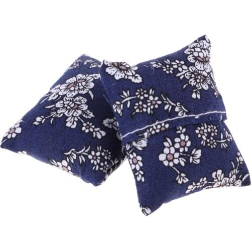 1/12 Dollhouse Miniature Sofa Chair Accessory Blue Floral Pillows 2pcs Set