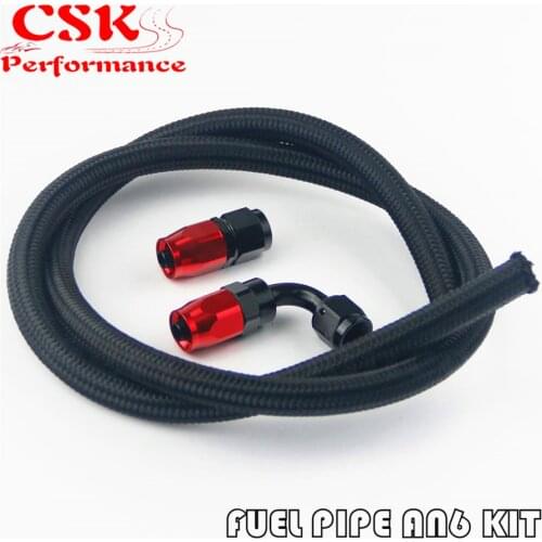1M 3FT AN6 Nylon Stainess Steel Braided Oil Fuel Hose + 90 Deg & Straight Swivel Fittings