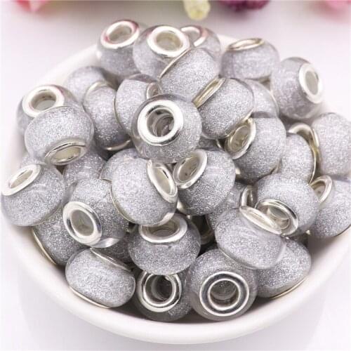 10Pcs 45 Colors New Powder Glitter Big Hole European Beads Charms Spacer fit Bracelet Bangle Hair for Jewelry Making Earring