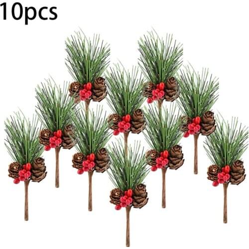 10pcs Artificial Pine Picks Fake Berries Pinecones for Wedding Garden Christmas Tree Filler Decorations Craft Artificial Flower