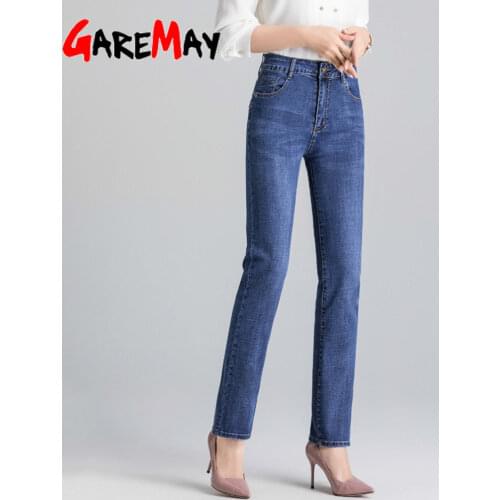 2020 Womens Jeans Washed Denim Straight Pants Elastic Pocket Large Size Lady Jeans Stretch Mom Jeans Woman High Waist Big Size