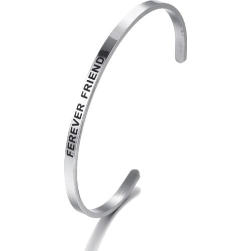 4MM Mantra Bangle Inspirational Engraved FEREVER FRIEND Cuff Bracelet Mantra Unisex Bangles for Women Gifts 1PCS