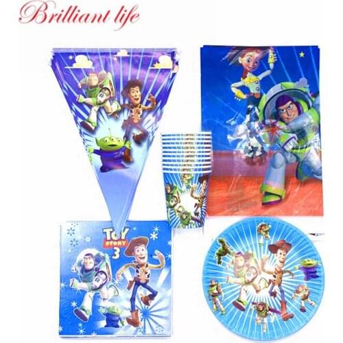 51/81pcs Toy Story Cartoon Party Decor Supplies Toy Story Paper Cup Plate Napkin Flag Tablecloth Baby Shower Party Tableware Set