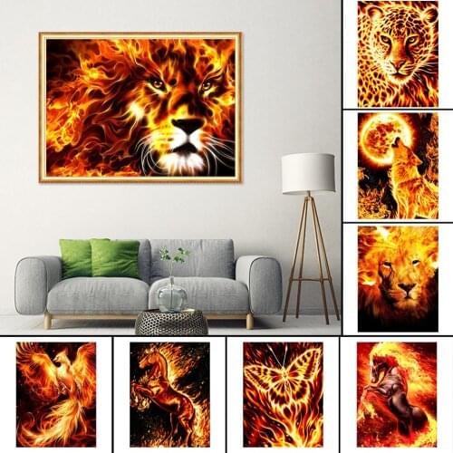 DIY 5D Diamond Painting Flame Animals Lion Horse Cross Stitch Kit Full Square Embroidery Mosaic Art Picture of Rhinestones Decor