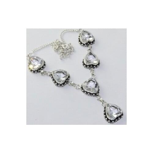 White Topas Necklace Silver Overlay over Copper, 49.5 cm, N1958