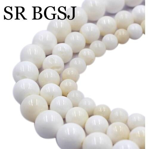 Free Shipping 6 8 10mm Wholesale Natural Gems Round Jewelry DIY Gold Lace White Shell Beads Strand 15"