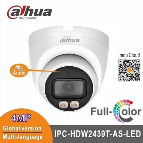 Free shipping Dahua 4MP Full-color Fixed-focal Eyeball Built-in warm lights IP Camera MIC Network Camera IPC-HDW2439T-AS-LED-S2