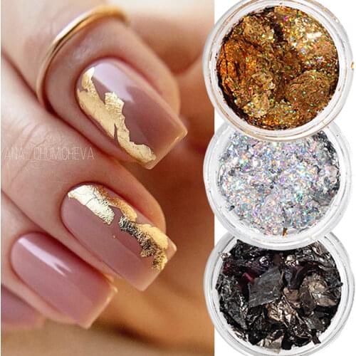 Aluminum Foil Sequins For Nails Gold Silver Irregular Glitter Flakes Mirror Chrome Powder Manicuring Winter Decorations
