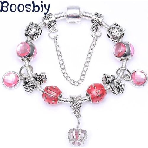 Boosbiy European Style Fine Brecelet & Bangles With Crown Pendant Silver Plated Charm Bracelet For Women Nice Birthday Gift