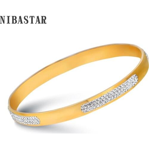 Stainless Steel Bangle For Women Fashion Jewelry Wholesale Rhinestone Gold-Color Round Bracelet Bangle