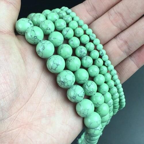Light Green Synthetic Turquoises Beads Round Loose Stone Beads For Jewelry Making DIY Bracelet Necklace 15'Strand 4/6/8/10/12mm