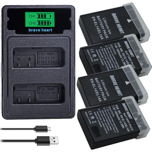 Brave heart 1800mAh ENEL 14 EN-EL14A EN-EL14 EN EL14 EL14A EL14+ Battery pack For Nikon D5200 D3100 D3200 D5100 P7000 P7100