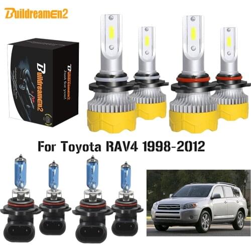 Buildreamen2 4 Pieces Car Headlight High Beam + Low Beam 9005 9006 LED Halogen Headlamp Bulb 12V For Toyota RAV4 1998-2012