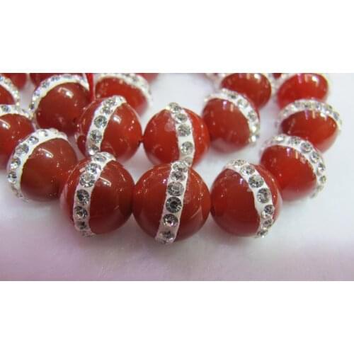 Natural Red Agat e Bead With Water Crystal,8MM 10MM Round Gem Stone Loose Beads CZ Zircon Crystal Inlay,1string of 37 beads