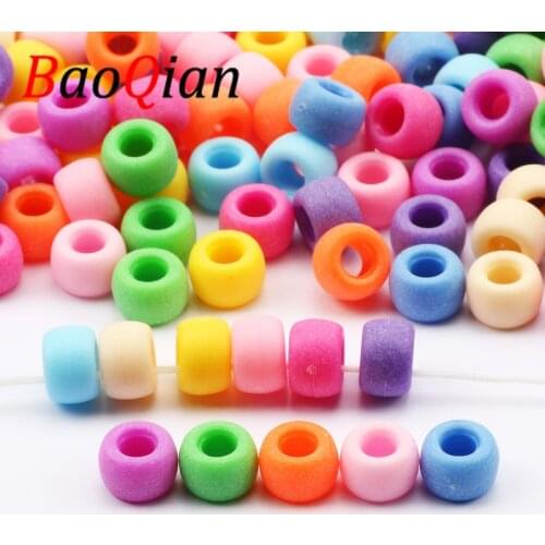 100/200/300/400/500pcs Random Color Acrylic Frosted Round Large Hole Loose Beads For Jewelry Making Handmade DIY Beadwork