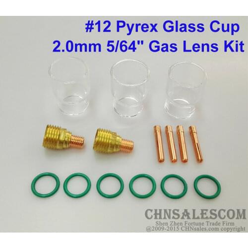 CHNsalescom 15 pcs TIG Welding Torch Gas Lens #12 Pyrex Cup Kit for WP-9/20/25 Series 5/64"