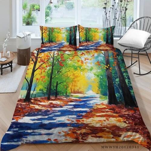 Tree-lined Path Bedding Set Oil Painting Fresh Duvet Cover Colorful Single Twin Full Double Queen King Lanscape Bed Set