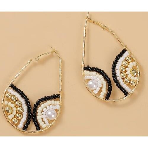 Statement Design Womens Bohemian Glass Beaded Handmade Hoop Earrings Ladies Fashion Water Drop Shape Earring Jewelry Gifts