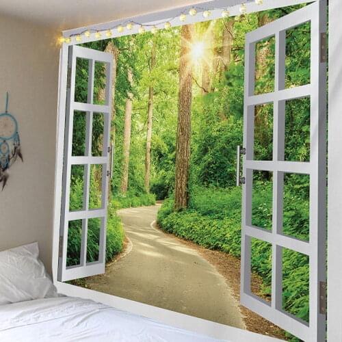 Forest Avenue Outside The Window Large Wall Tapestry Hippie Landscape Tree Decorative Mandala Tapestry Indian Room Decor Blanket