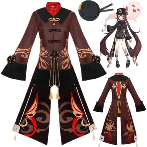 Game Genshin Impact Hu Tao Cosplay Costumes Set Coat Lining Shorts Hat Socks Accessories Wig Suit Girls Women Prop