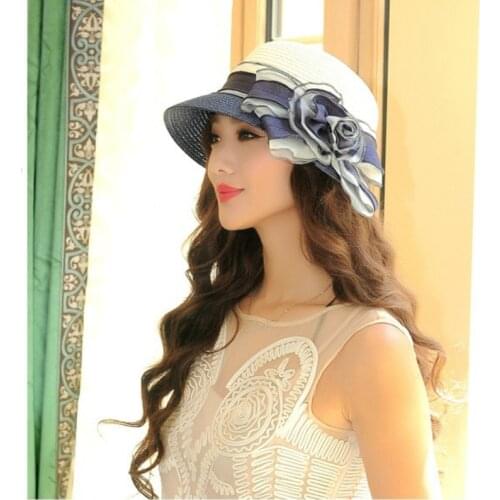 Girls Summer Hat Straw Sun Hat Lady Outside Beach Hats Ladies Large Brim Sun Flower Cap Foldable Female Summer Sun Cap B-7705
