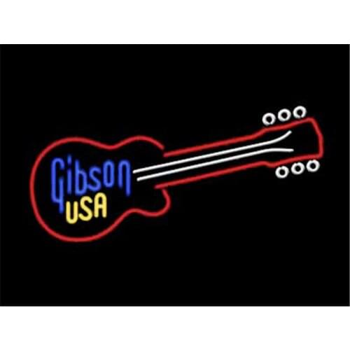 NEON SIGN For GIBSON USA GUITAR Signboard REAL GLASS BEER BAR PUB display Restaurant christmas Light Signs 17*14"