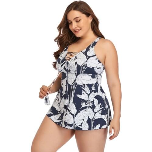 2021 New V-neck Tied Rope Women Printed Swimwear With Flat Corner Swim Trunks Swimsuits Plus Size Swimsuits Two Piece