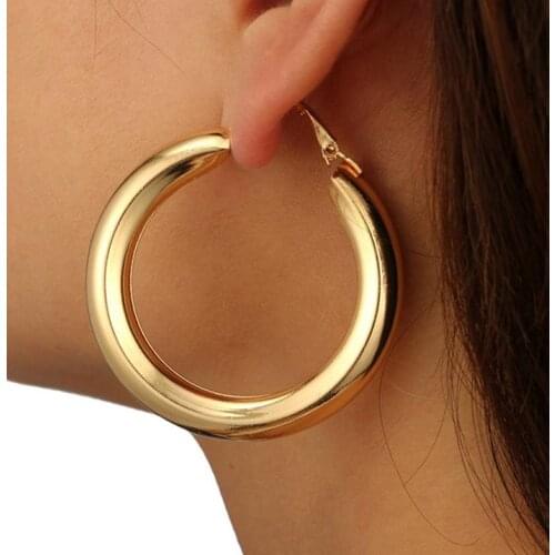 New Minimalist Gold Metal Large Circle Geometric Round Big Hoop Earrings for Women Girl Simple Trendy Wedding Party Jewelry