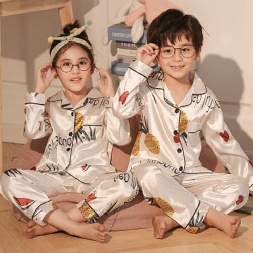 New Kids Pajamas Set Baby Summer Autumn Long Sleeve+ Pant Silk Sleepwear Girl Boy Pyjamas Gift Nightwear Family Suit